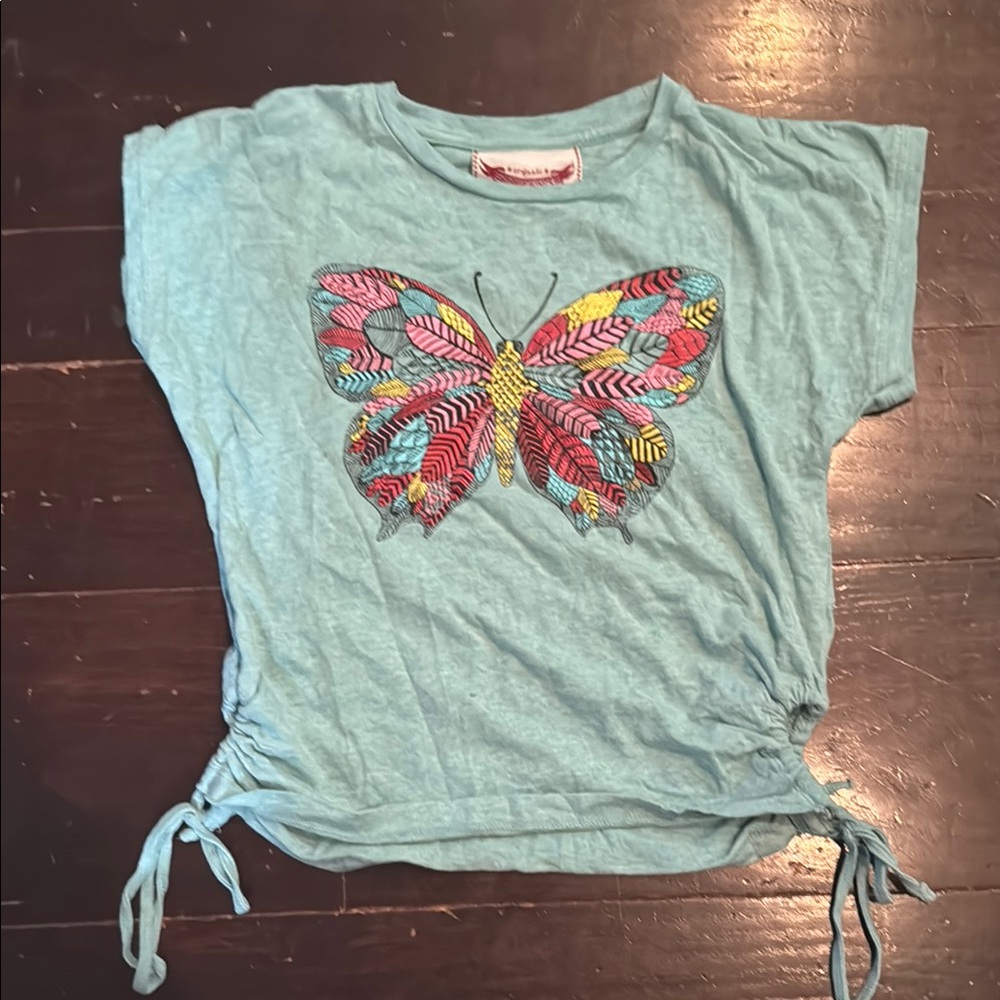 Teal butterfly shirt paper wings Girls size 8